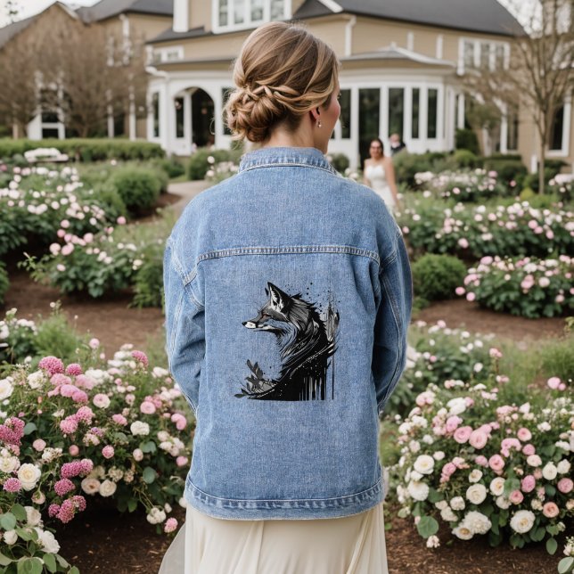 Kunststilisierte Foxen Tierart Art Jeansjacke (Hochzeit Rückseite)