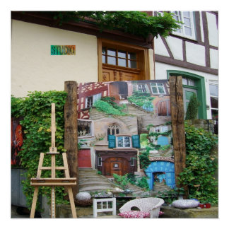 Kunststudio mit Malerei und einfaches, glänzendes Poster