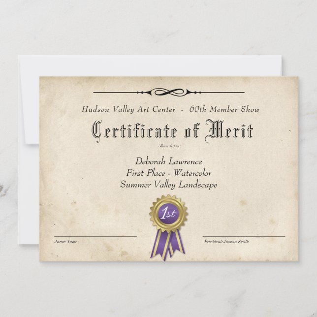 KUNSTVERGABENBESCHEINIGUNG FÜR MUSTER (Vorderseite)