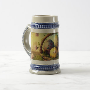 kunstvoll dekorierte Ostereier in einem Blume-Korb Bierglas