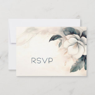 Kunstvolle 3D-Blume Blau Elfenbein RSVP Karte