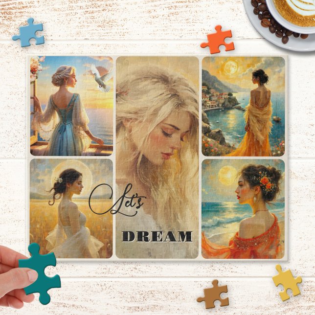 Kunstvolle Collage-Puzzle für Frauen (Puzzle featuring a collage of retro style paintings of women)