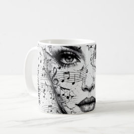 Kunstvolle Notenblatt-Gesichtskunst Schwarz Weiß K Kaffeetasse