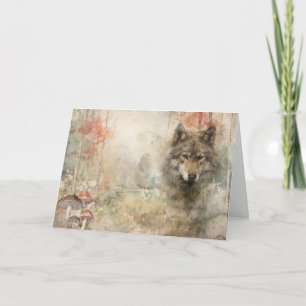 Kunstvolle Waldtiere Wildtier Wolf Grußkarte  Karte
