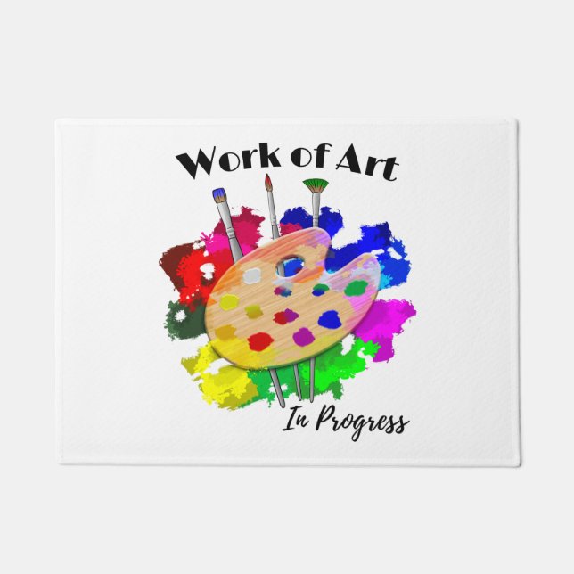 Kunstwerk in Arbeit Künstler Palette Pinsel Fußmatte (Vorderseite)