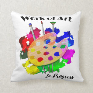 Kunstwerk in Arbeit Künstler Palette Pinsel Kissen
