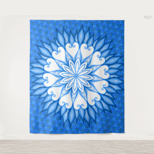Kunstwerk Weiß und Blau Mandala Wandteppich