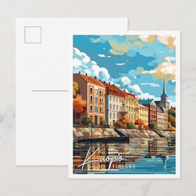 Kuopio Finland Vintage Illustration Postkarte (Vorne/Hinten)