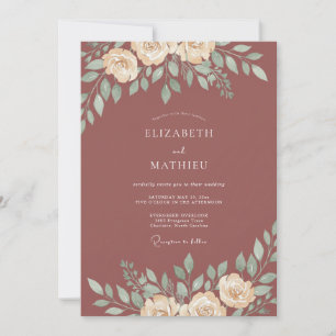 Kupfer-Aquarell-Blatt-Hochzeit Einladung