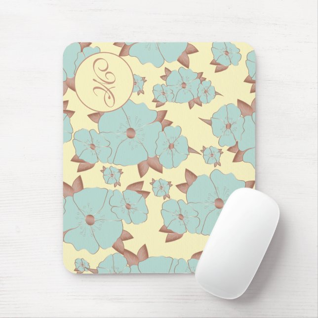 Kupfer Blassblüte Aquamarine Blüte auf Pastellgelb Mousepad (Mit Mouse)