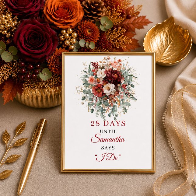 Kupfer Blumen Boho Brautparty Countdown Schild (Copper floral boho bridal shower countdown sign

)