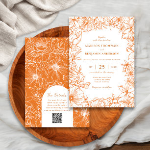 Kupfer-Blumengarten-Bogen RSVP QR-Code Hochzeit Einladung
