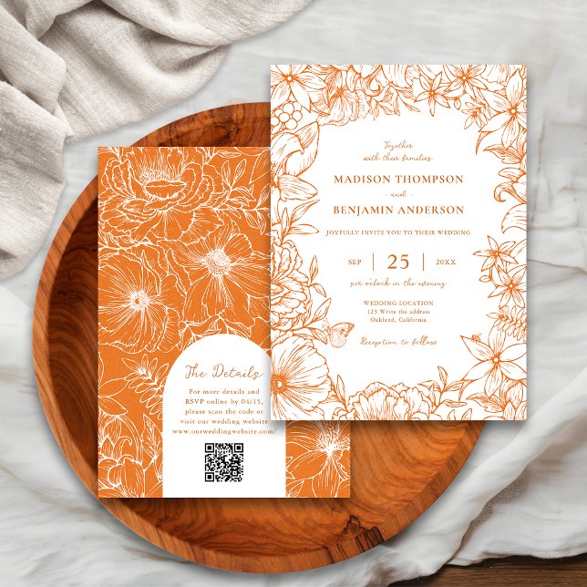 Kupfer-Blumengarten-Bogen RSVP QR-Code Hochzeit Einladung (Von Creator hochgeladen)