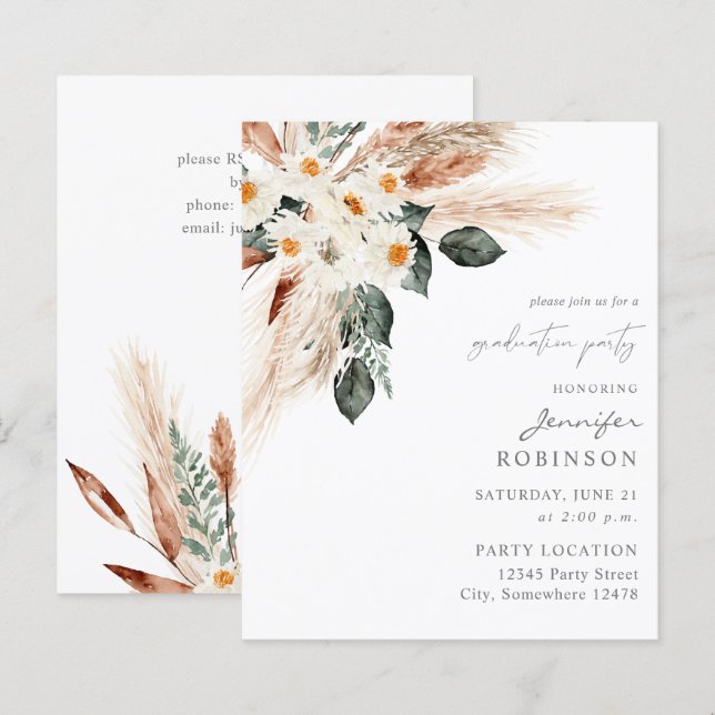 Kupfer Boho Pampas Floral Graduation Party (Vorne/Hinten)