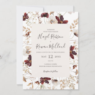 Kupfer-Burgund-Wildblume Alle in einer Hochzeit Einladung