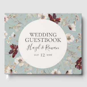 Kupfer-Burgund-Wildblume Aquamarine Hochzeit Gästebuch