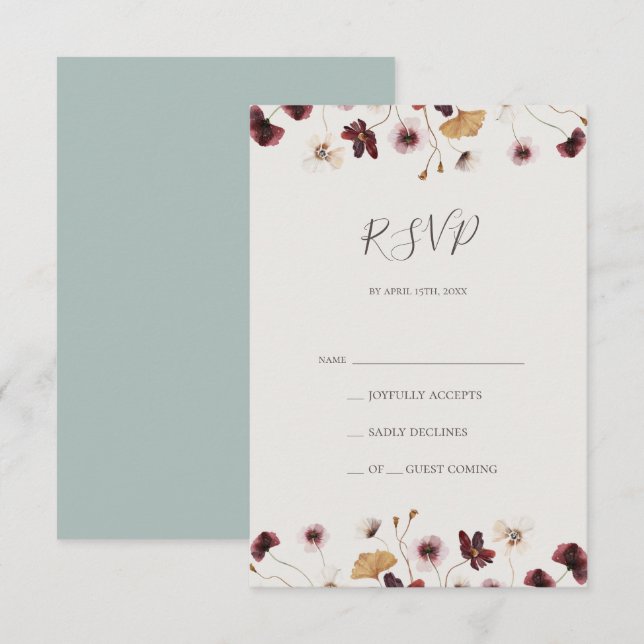 Kupfer-Burgund-Wildblume | Aquamarine RSVP-Karte RSVP Karte (Vorne/Hinten)