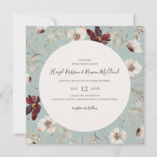 Kupfer-Burgund-Wildblume   Aquamarine Square Weddi Einladung