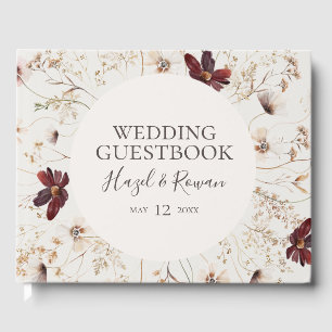 Kupfer-Burgund-Wildblume   Beige Hochzeit Gästebuch