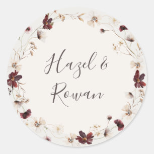 Kupfer-Burgund-Wildblume   Beige Hochzeit Runder Aufkleber