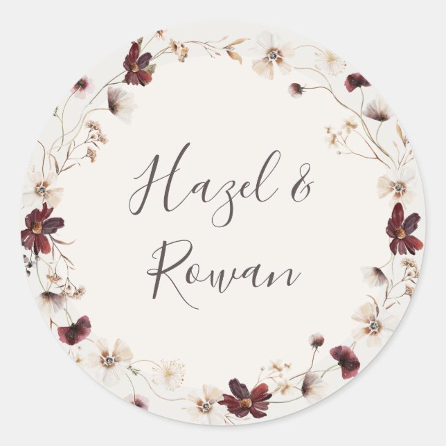 Kupfer-Burgund-Wildblume | Beige Hochzeit Runder Aufkleber (Vorderseite)