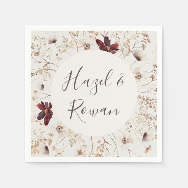 Kupfer-Burgund-Wildblume | Beige Hochzeit Serviette (Vorderseite)