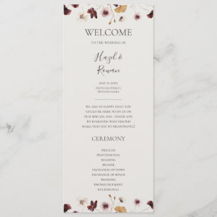 Kupfer-Burgund-Wildblume Beige Hochzeitsprogramm Programm