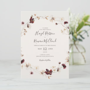 Kupfer-Burgund-Wildblume   Beige Lässige Hochzeit Einladung