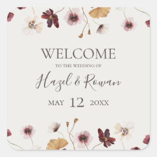 Kupfer-Burgund-Wildblume Beige Wedding Welcome Quadratischer Aufkleber