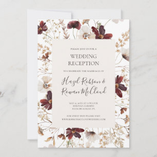 Kupfer-Burgund-Wildblume Hochzeitsempfang Einladung