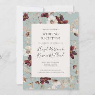 Kupfer Burgund Wildblume Türkis Hochzeitsempfang Einladung