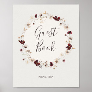 Kupfer-Burgunder-Wildblume Beiges Gästebuch-Schi Poster