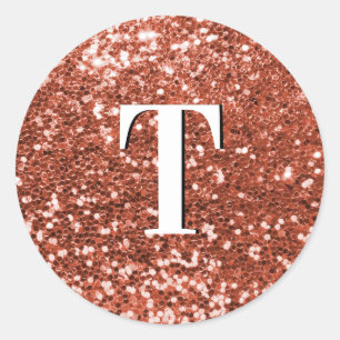Kupfer Chunky Glitter Monogramm Runder Aufkleber