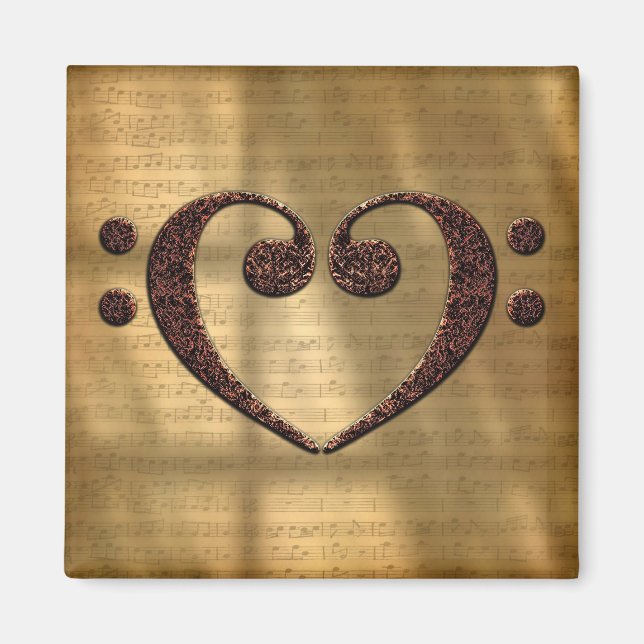 Kupfer Double Bass Clef Heart Music Lover Magnet (Vorne)