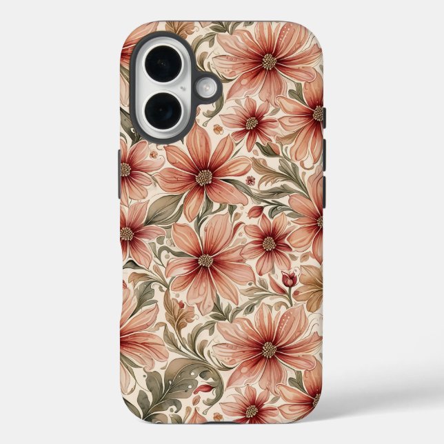 Kupfer Fall Mums Floral iPhone 16 Hülle (Rückseite)