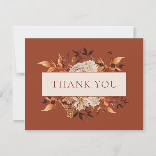 Kupfer Fall Terracotta Blätter Floral Vielen Dank Karte (Vorderseite)