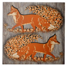 Kupfer Fox Woodland Szene, Gray Stone Look Trivet Fliese