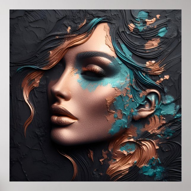 Kupfer-Frau - KI-Schöpfung Poster (Vorne)