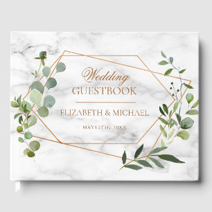 Kupfer Geometric Eucalyptus Marble Elegante Hochze Gästebuch