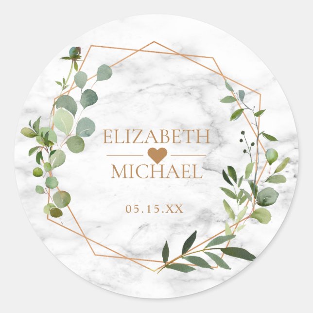 Kupfer Geometric Eucalyptus Marble Elegante Hochze Runder Aufkleber (Vorderseite)