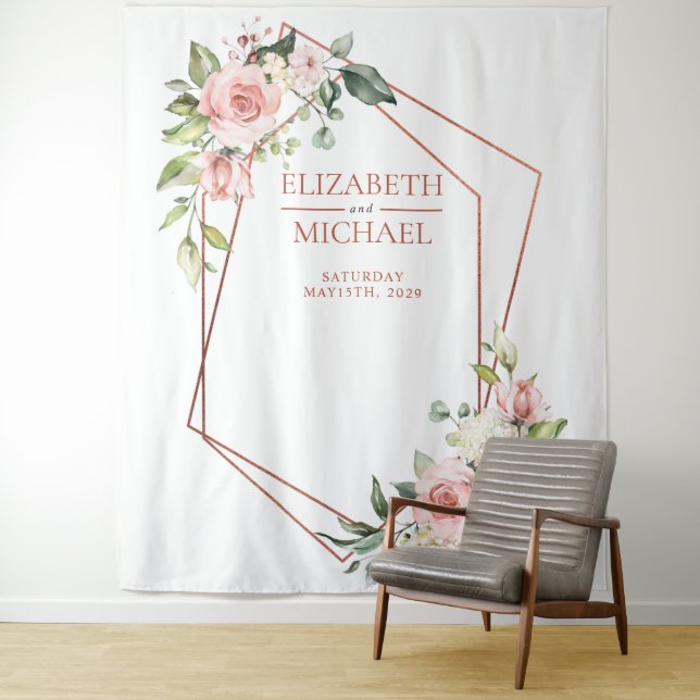 Kupfer Geometrie Peach Pink Floral Wandteppich (Beispiel)