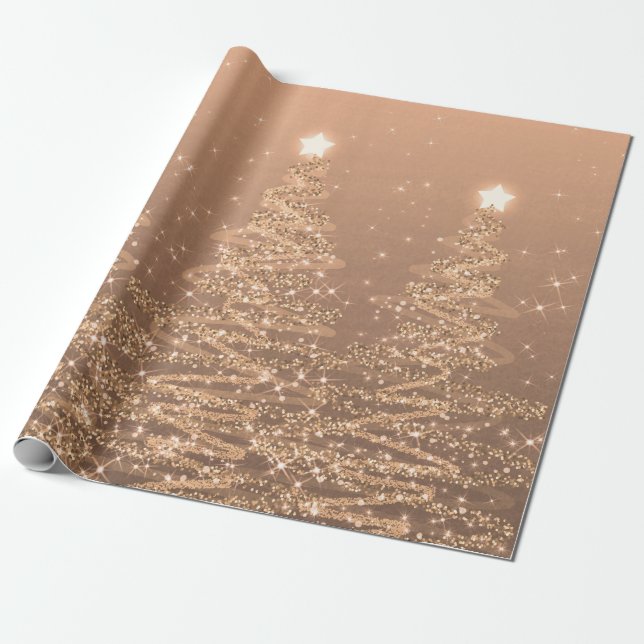 Kupfer Glitzer Weihnachtsbaumen Urlaub  Geschenkpapier (Ungerollt)