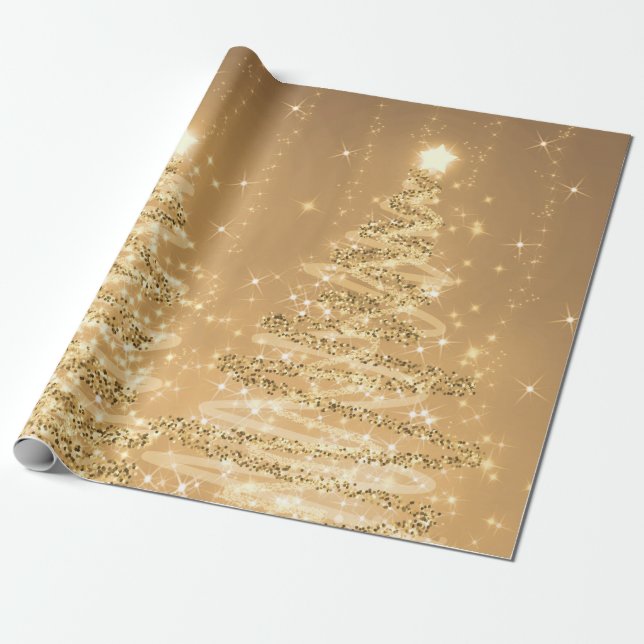 Kupfer Glitzer Weihnachtsbaumen Urlaub   Geschenkpapier (Ungerollt)
