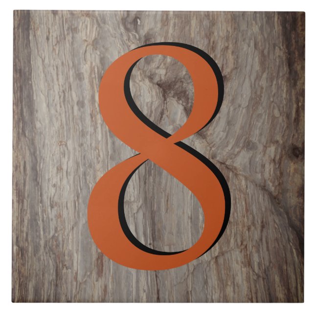 Kupfer Glow House Number Tile 8 auf grauem Stein Fliese (Vorderseite)
