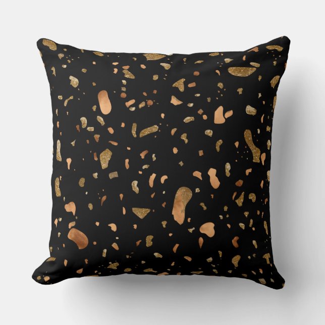 Kupfer Gold auf schwarzen Terrazzo Stone Kissen (Vorderseite)