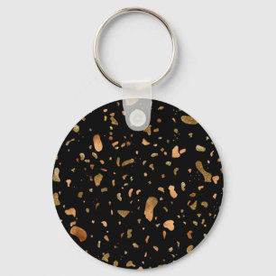 Kupfer Gold auf schwarzen Terrazzo Stone Schlüsselanhänger