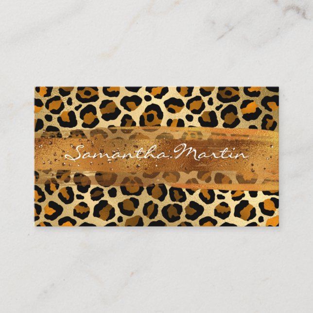 Kupfer Gold Foil Leopard Brush Stroke Visitenkarte (Vorderseite)