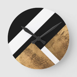 Kupfer Gold Geometrisch Chic Schwarz Weiß Runde Wanduhr