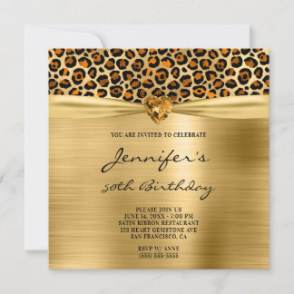 Kupfer Gold Leopard Foil Gem Herz 50. Geburtstag Einladung