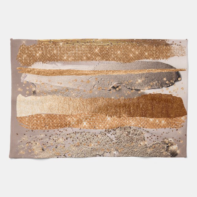 Kupfer Gold Schlaganfälle Glamour Textur Geschirrtuch (Horizontal)